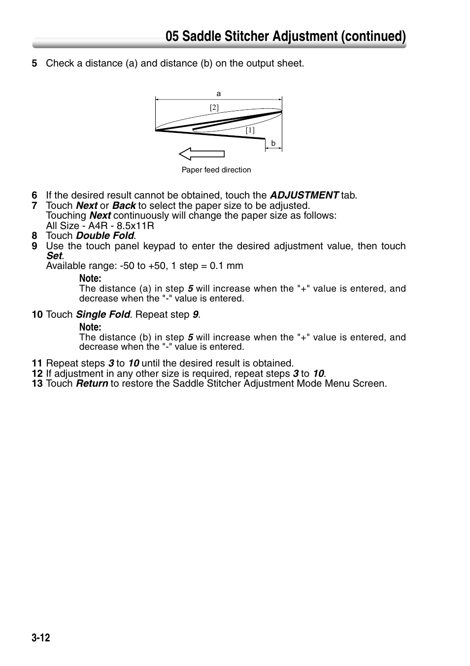 05 saddle stitcher adjustment (continued) | Konica Minolta SD-501 User Manual | Page 48 / 52