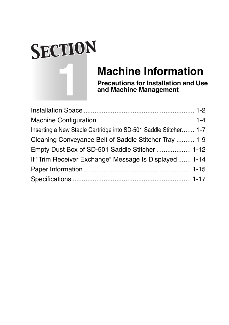 Section 1: machine information | Konica Minolta SD-501 User Manual | Page 5 / 52