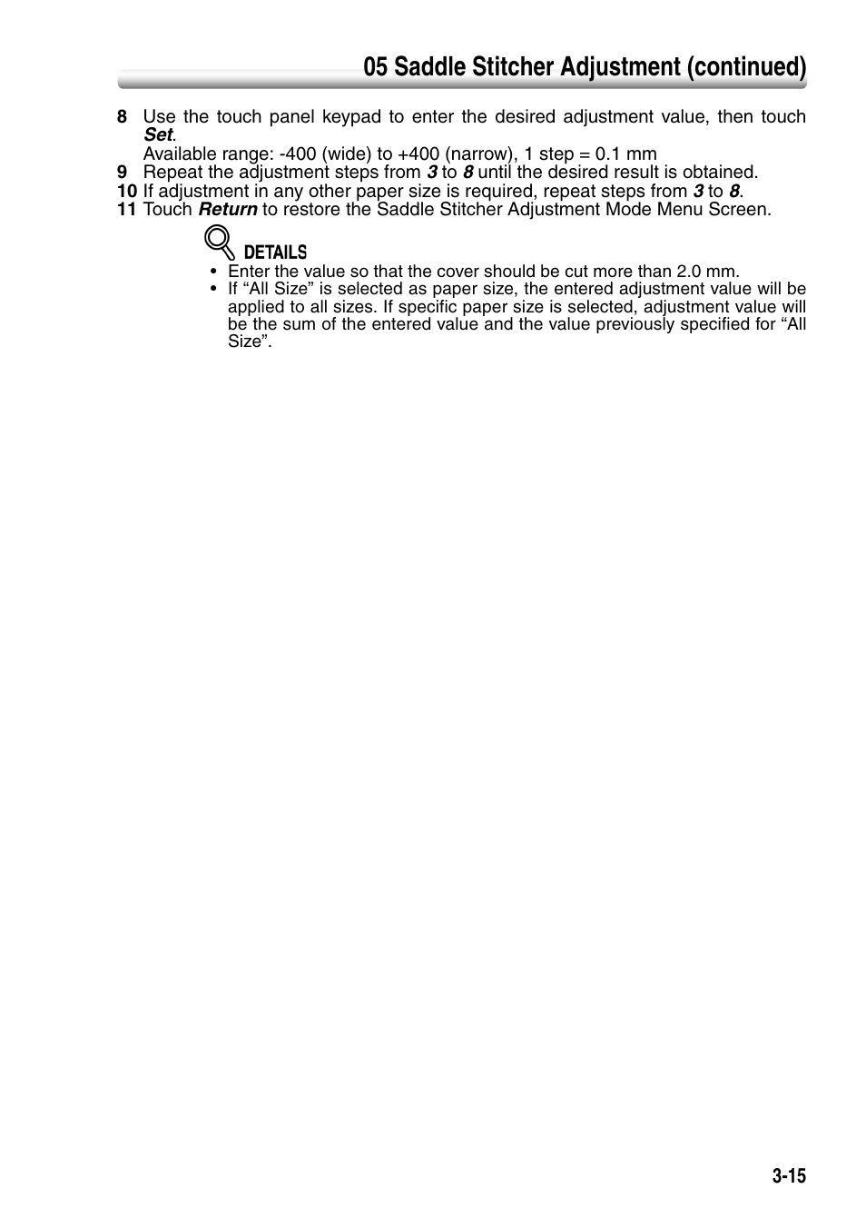 05 saddle stitcher adjustment (continued) | Konica Minolta SD-501 User Manual | Page 51 / 52