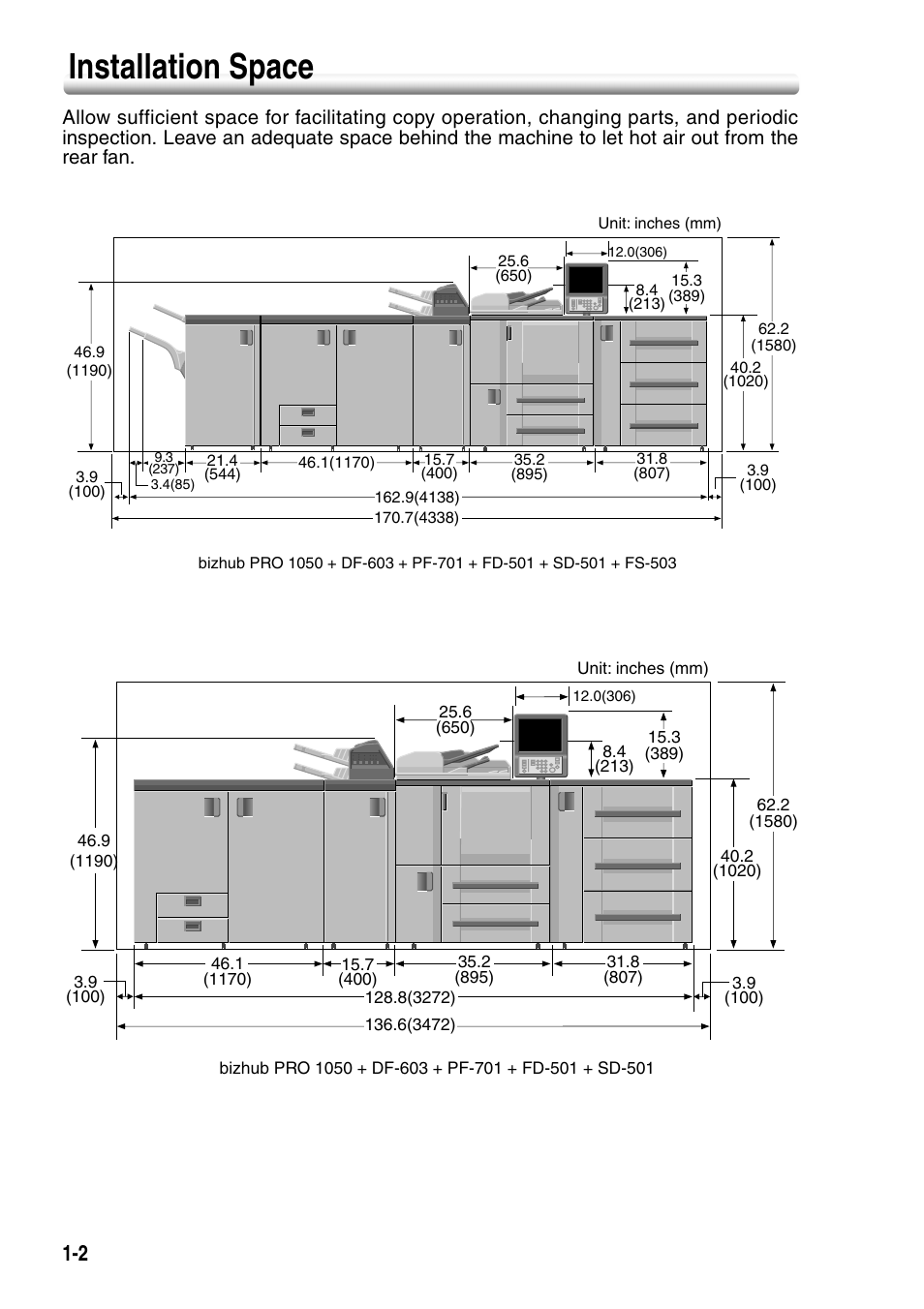 Installation space, Installation space -2 | Konica Minolta SD-501 User Manual | Page 6 / 52