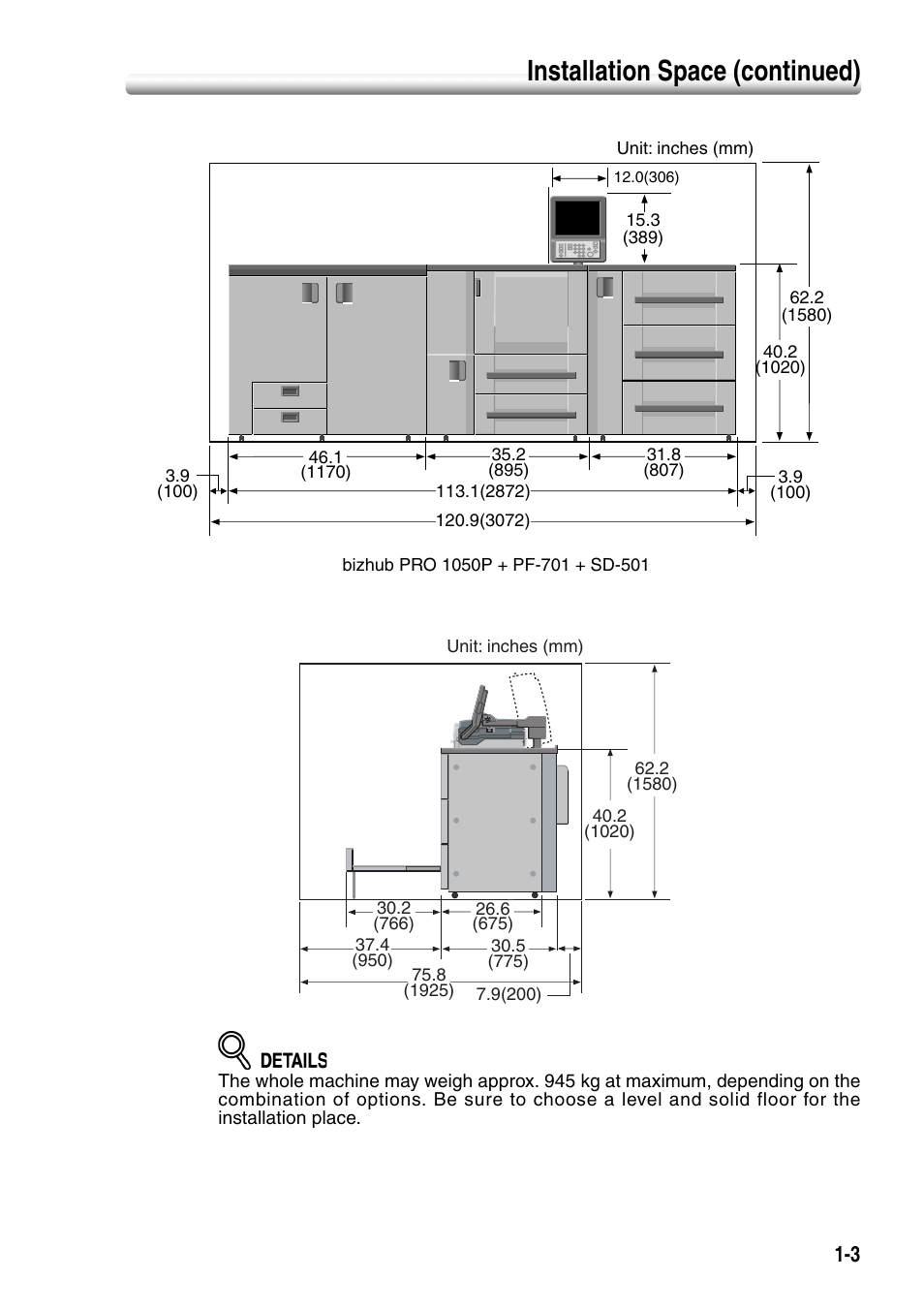 Installation space (continued) | Konica Minolta SD-501 User Manual | Page 7 / 52