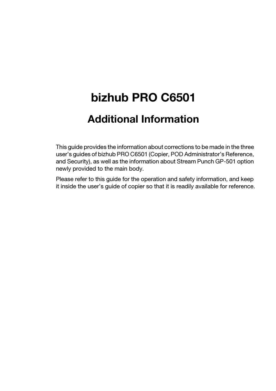 Konica Minolta bizhub PRO C6501 User Manual | 28 pages