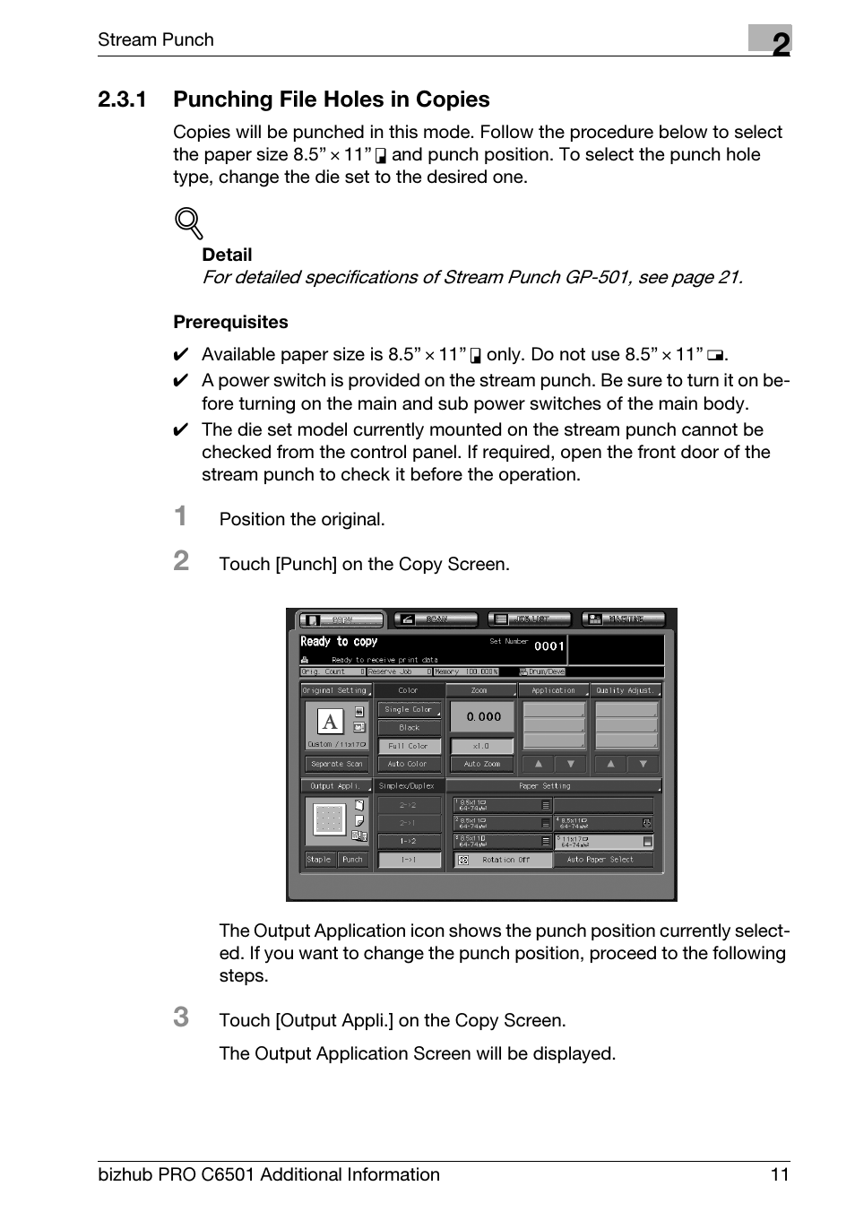 1 punching file holes in copies, Punching file holes in copies | Konica Minolta bizhub PRO C6501 User Manual | Page 15 / 28