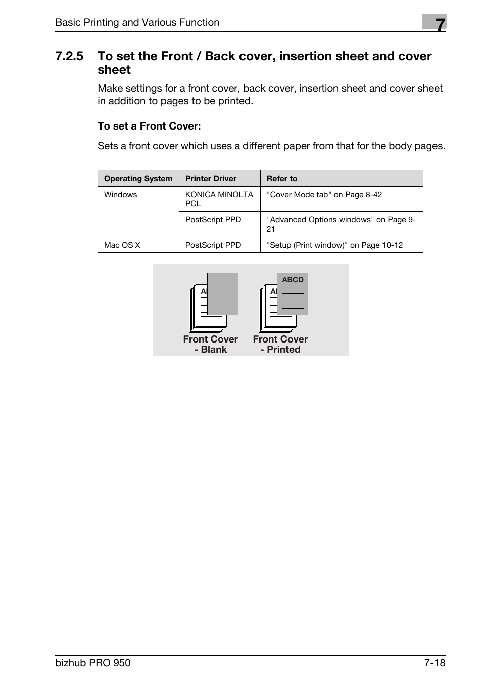 To set a front cover | Konica Minolta bizhub PRO 950 User Manual | Page 103 / 320