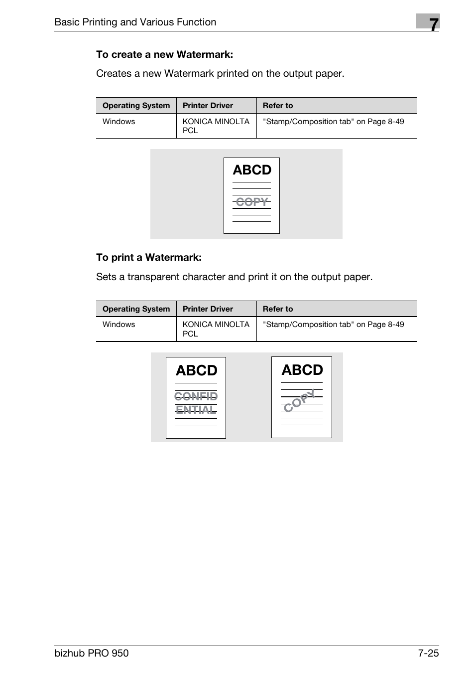 To create a new watermark, To print a watermark, Abcd | Konica Minolta bizhub PRO 950 User Manual | Page 110 / 320