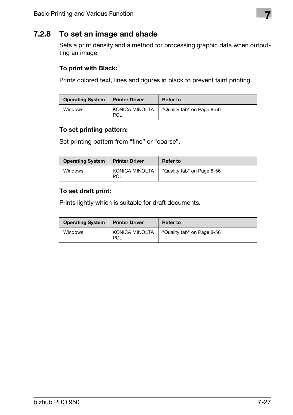 8 to set an image and shade, To print with black, To set printing pattern | To set draft print, To set an image and shade -27 | Konica Minolta bizhub PRO 950 User Manual | Page 112 / 320