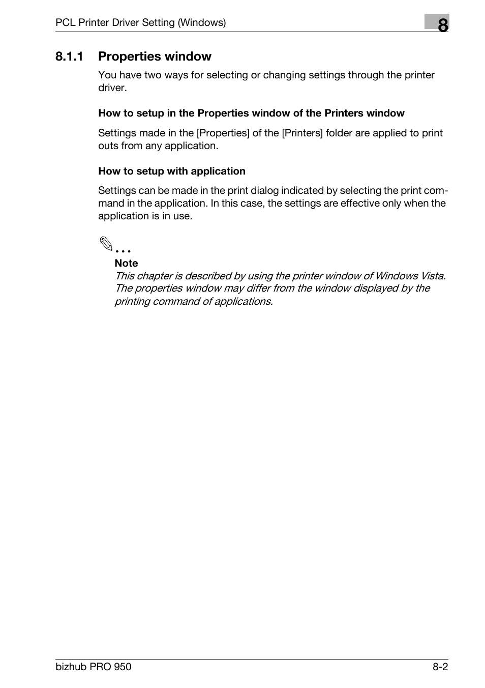 1 properties window, How to setup with application, Properties window -2 | Konica Minolta bizhub PRO 950 User Manual | Page 119 / 320