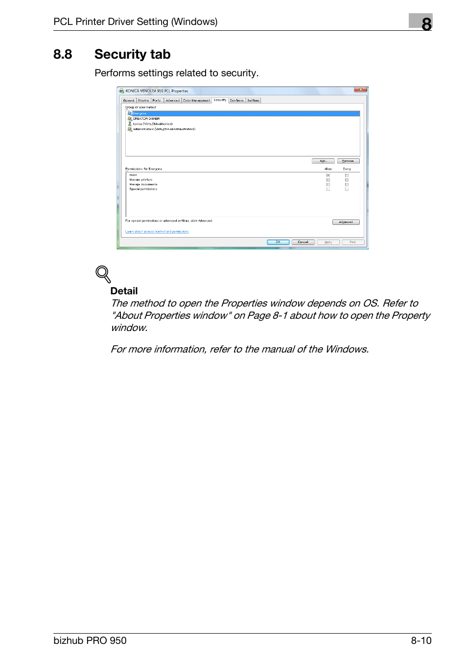 8 security tab, Security tab -10 | Konica Minolta bizhub PRO 950 User Manual | Page 127 / 320