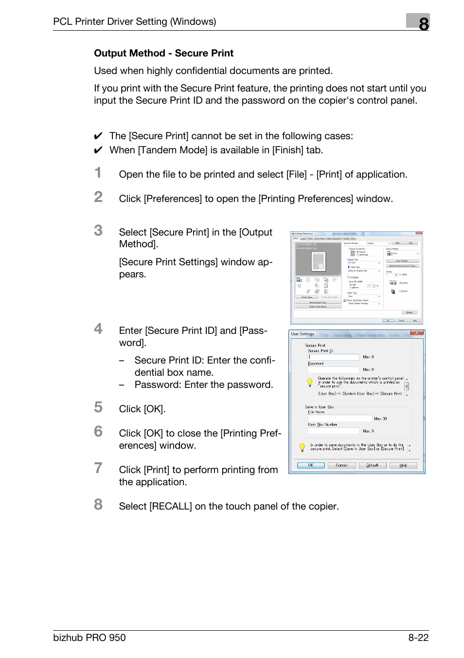 Output method - secure print | Konica Minolta bizhub PRO 950 User Manual | Page 139 / 320