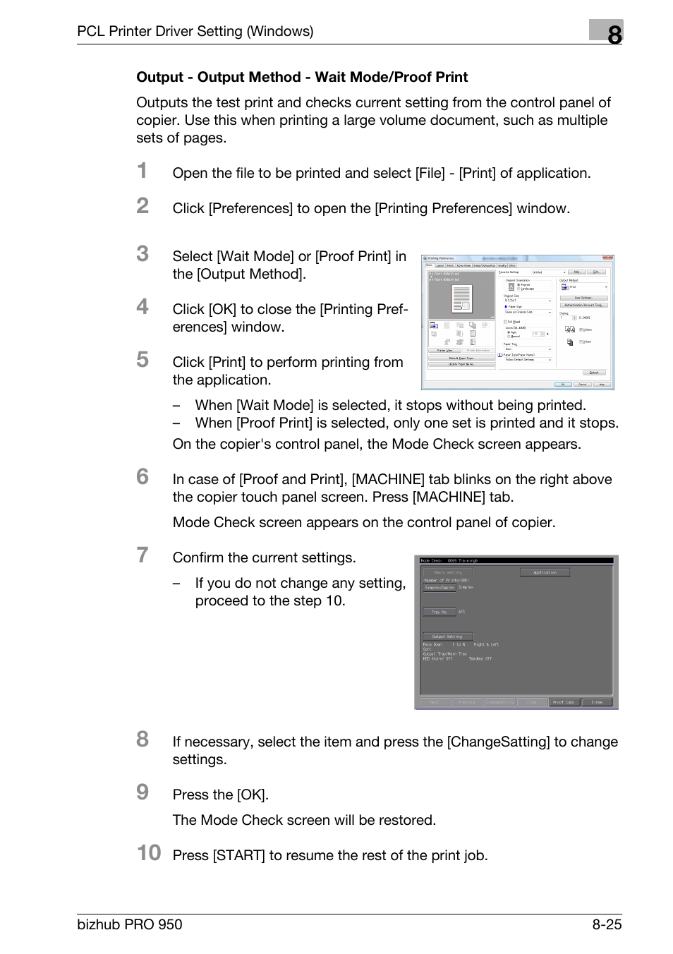 Output - output method - wait mode/proof print | Konica Minolta bizhub PRO 950 User Manual | Page 142 / 320