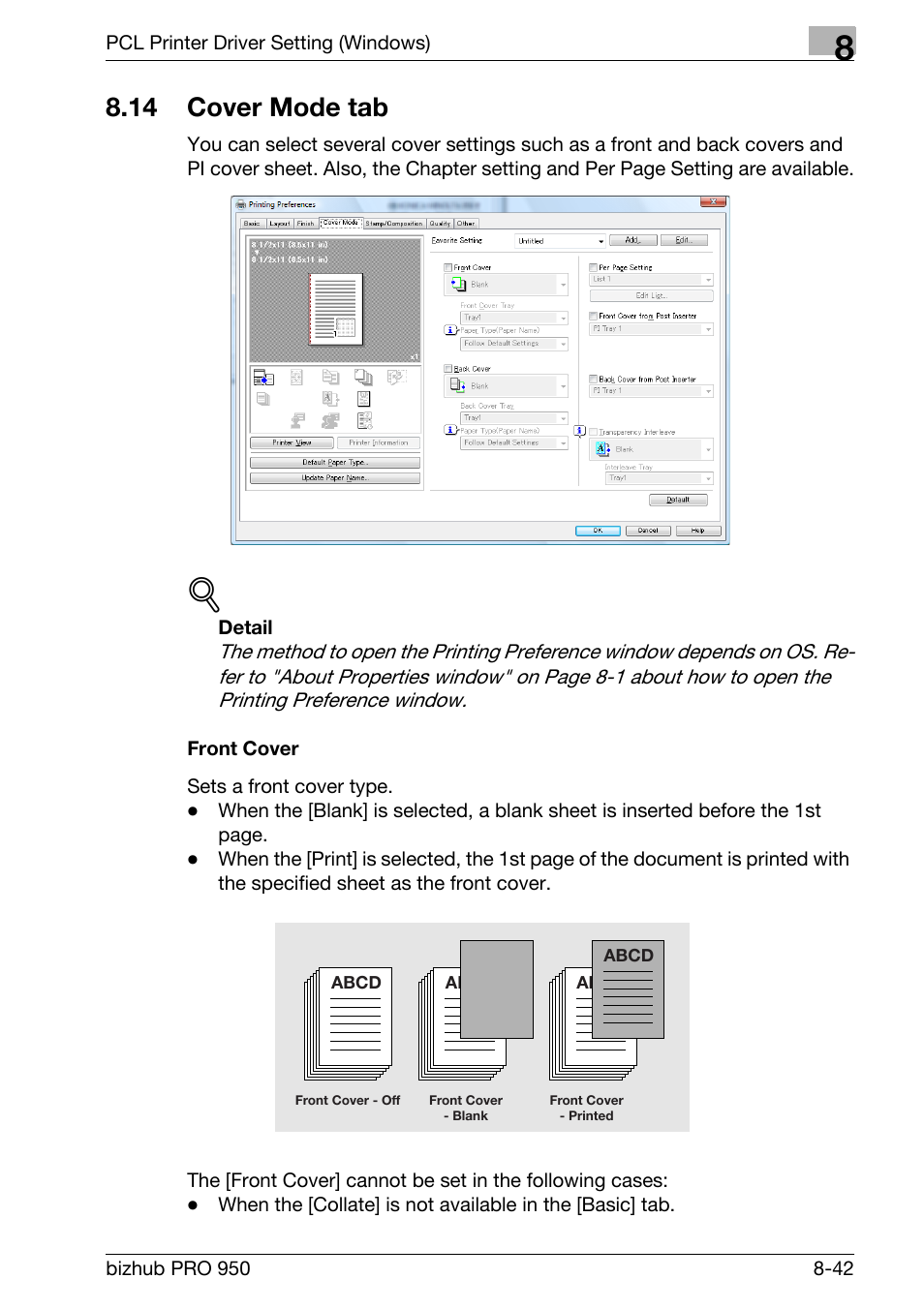 14 cover mode tab, Front cover, Cover mode tab -42 | Konica Minolta bizhub PRO 950 User Manual | Page 159 / 320