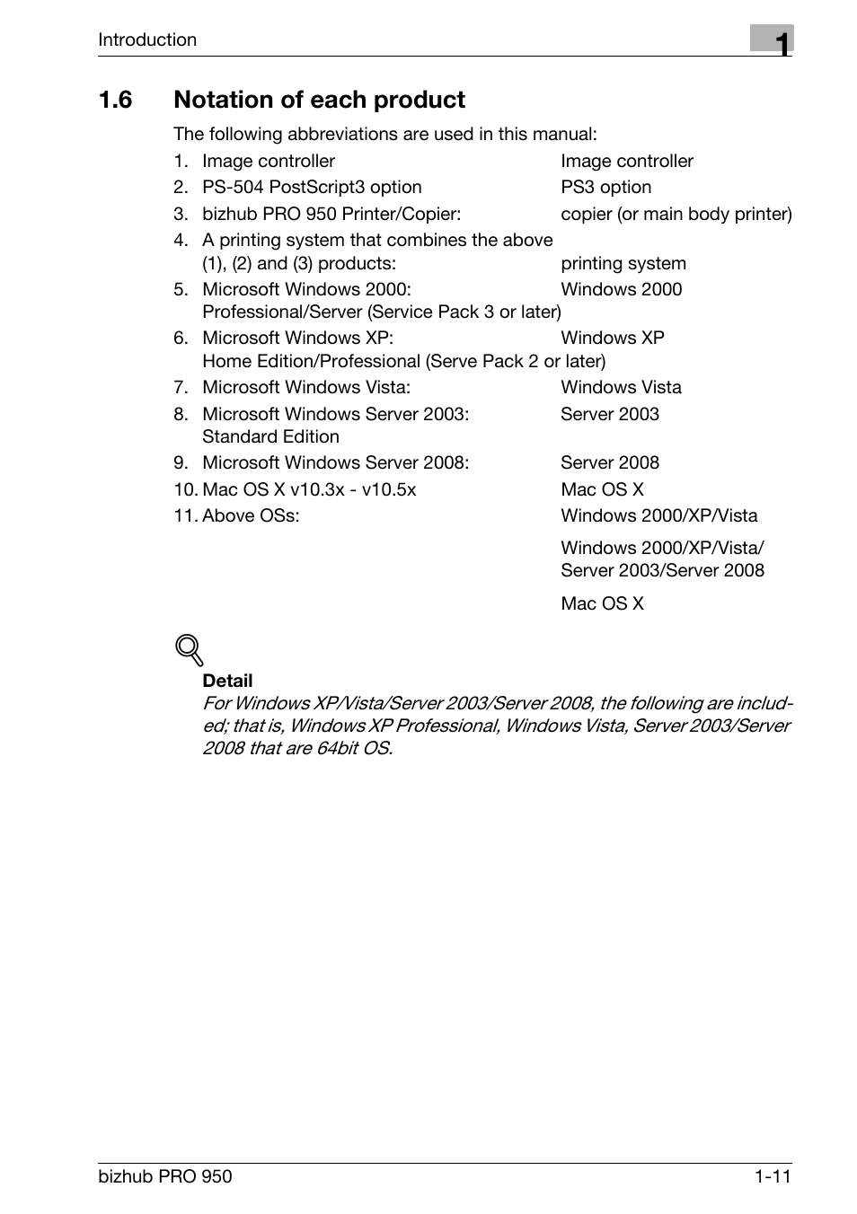 6 notation of each product, Notation of each product -11 | Konica Minolta bizhub PRO 950 User Manual | Page 17 / 320