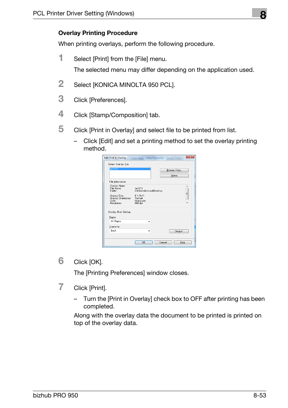 Overlay printing procedure | Konica Minolta bizhub PRO 950 User Manual | Page 170 / 320