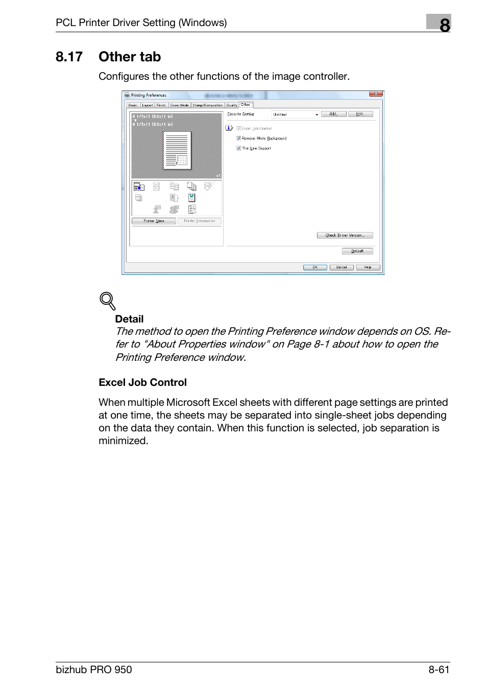 17 other tab, Excel job control, Other tab -61 | Konica Minolta bizhub PRO 950 User Manual | Page 178 / 320