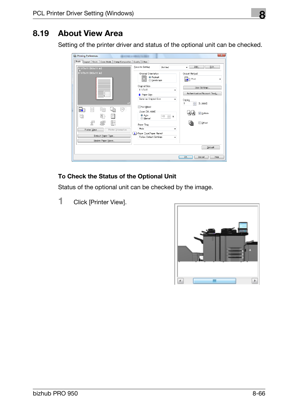 19 about view area, To check the status of the optional unit, About view area -66 | Konica Minolta bizhub PRO 950 User Manual | Page 183 / 320