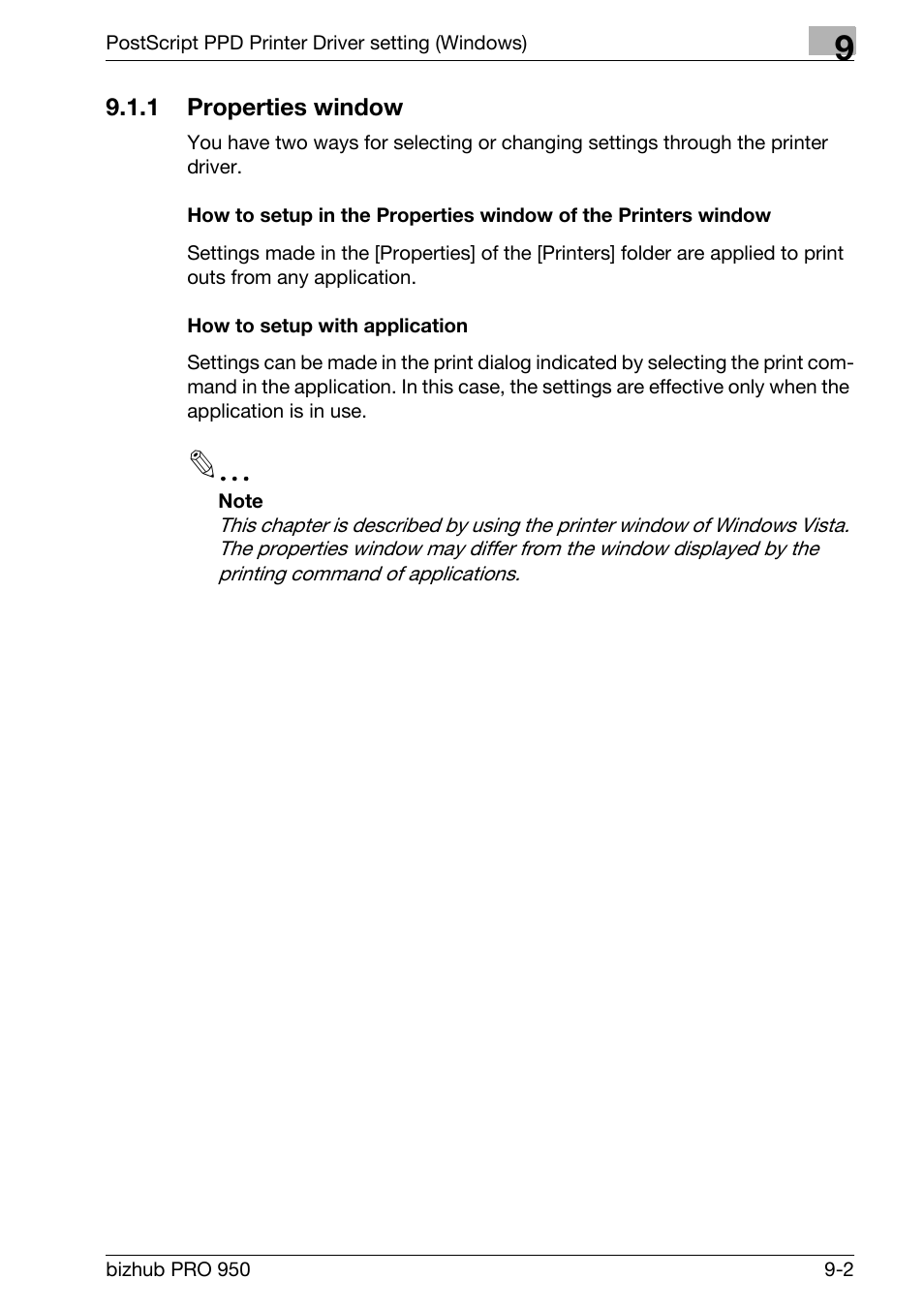 1 properties window, How to setup with application, Properties window -2 | Konica Minolta bizhub PRO 950 User Manual | Page 187 / 320