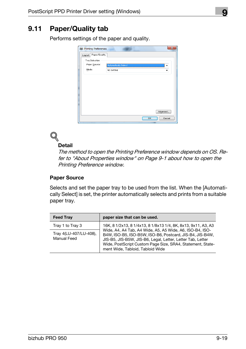 11 paper/quality tab, Paper source, Paper/quality tab -19 | Konica Minolta bizhub PRO 950 User Manual | Page 204 / 320