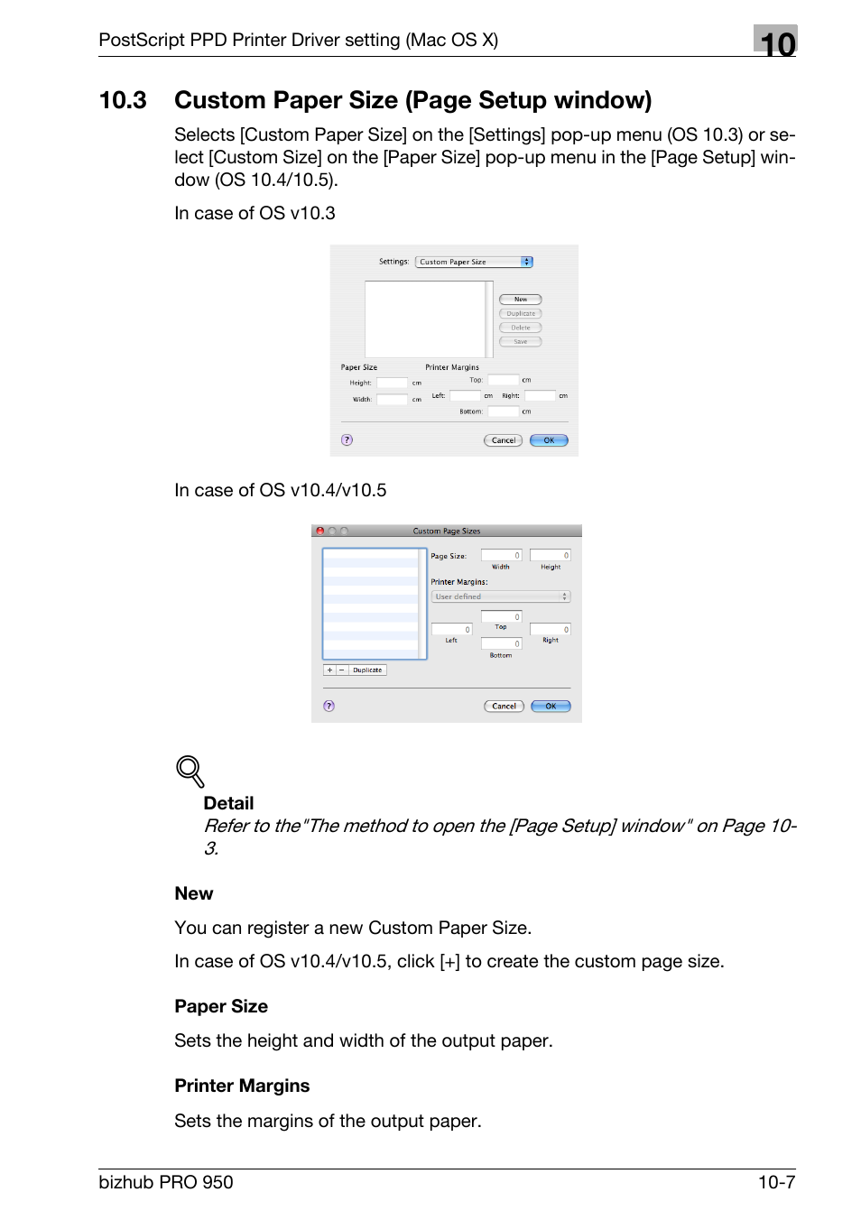 Paper size, Printer margins, 3 custom paper size (page setup window) | Konica Minolta bizhub PRO 950 User Manual | Page 226 / 320