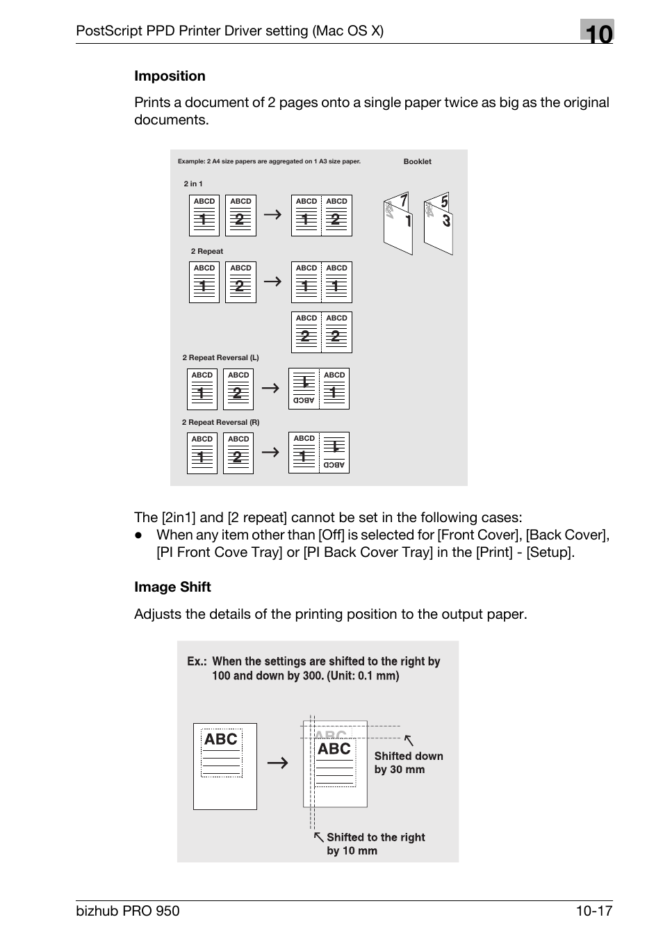 Imposition, Image shift, Postscript ppd printer driver setting (mac os x) | Konica Minolta bizhub PRO 950 User Manual | Page 236 / 320