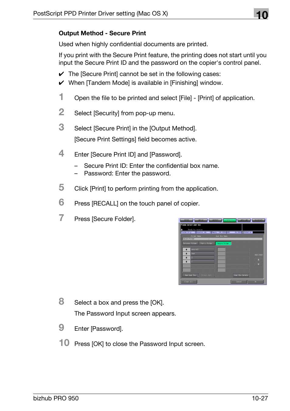 Output method - secure print | Konica Minolta bizhub PRO 950 User Manual | Page 246 / 320