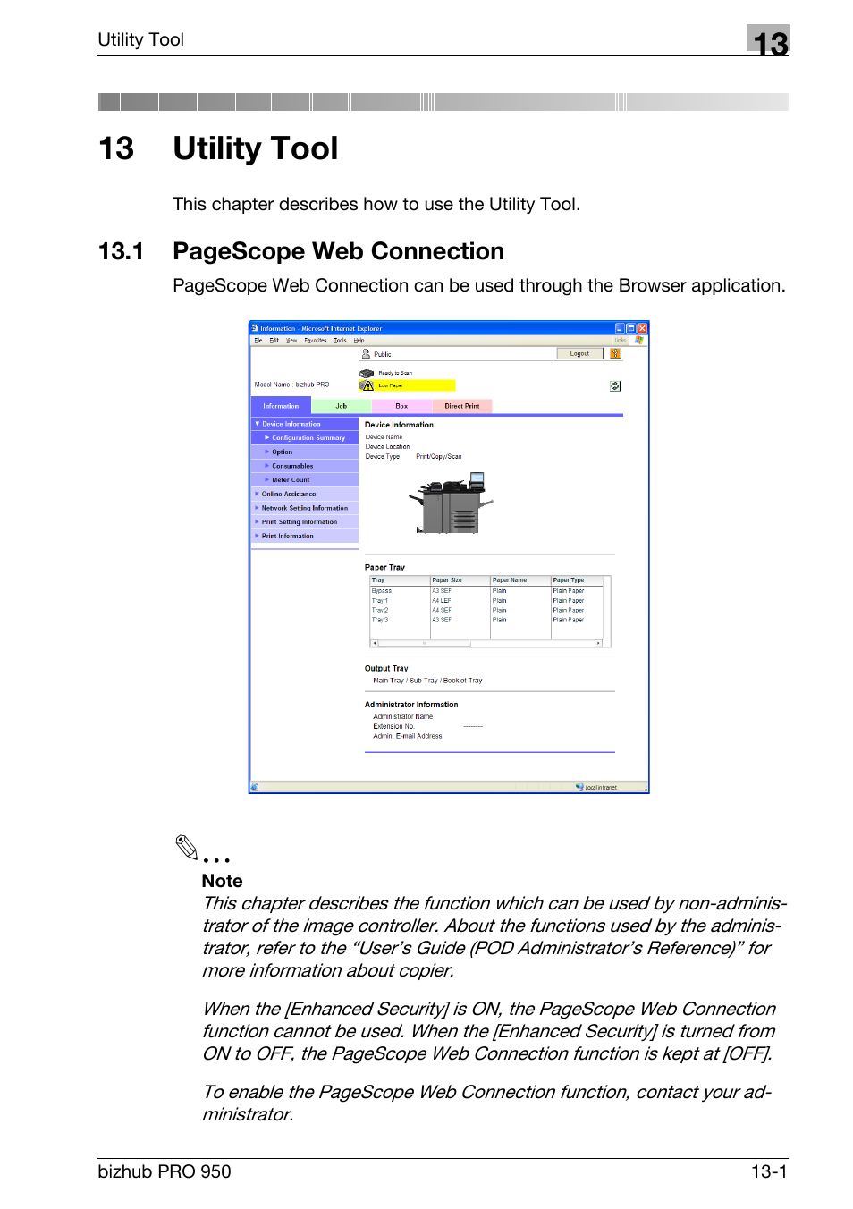 13 utility tool, Chapter 13 utility tool | Konica Minolta bizhub PRO 950 User Manual | Page 268 / 320