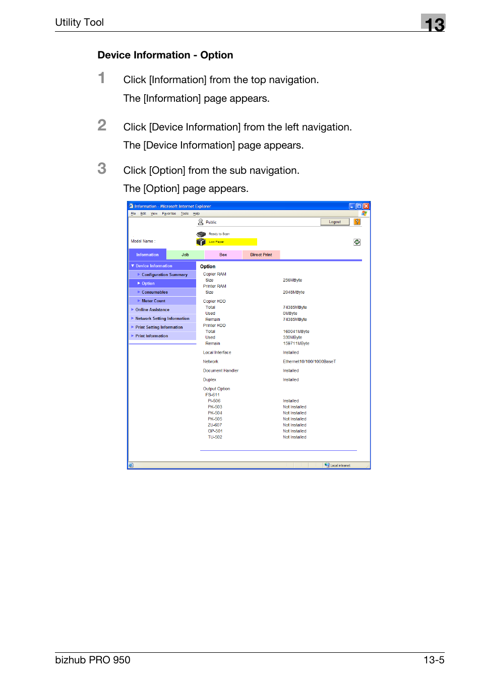 Device information - option | Konica Minolta bizhub PRO 950 User Manual | Page 272 / 320