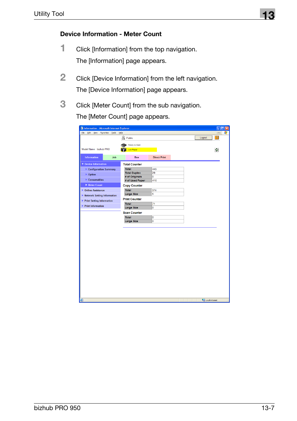 Device information - meter count | Konica Minolta bizhub PRO 950 User Manual | Page 274 / 320