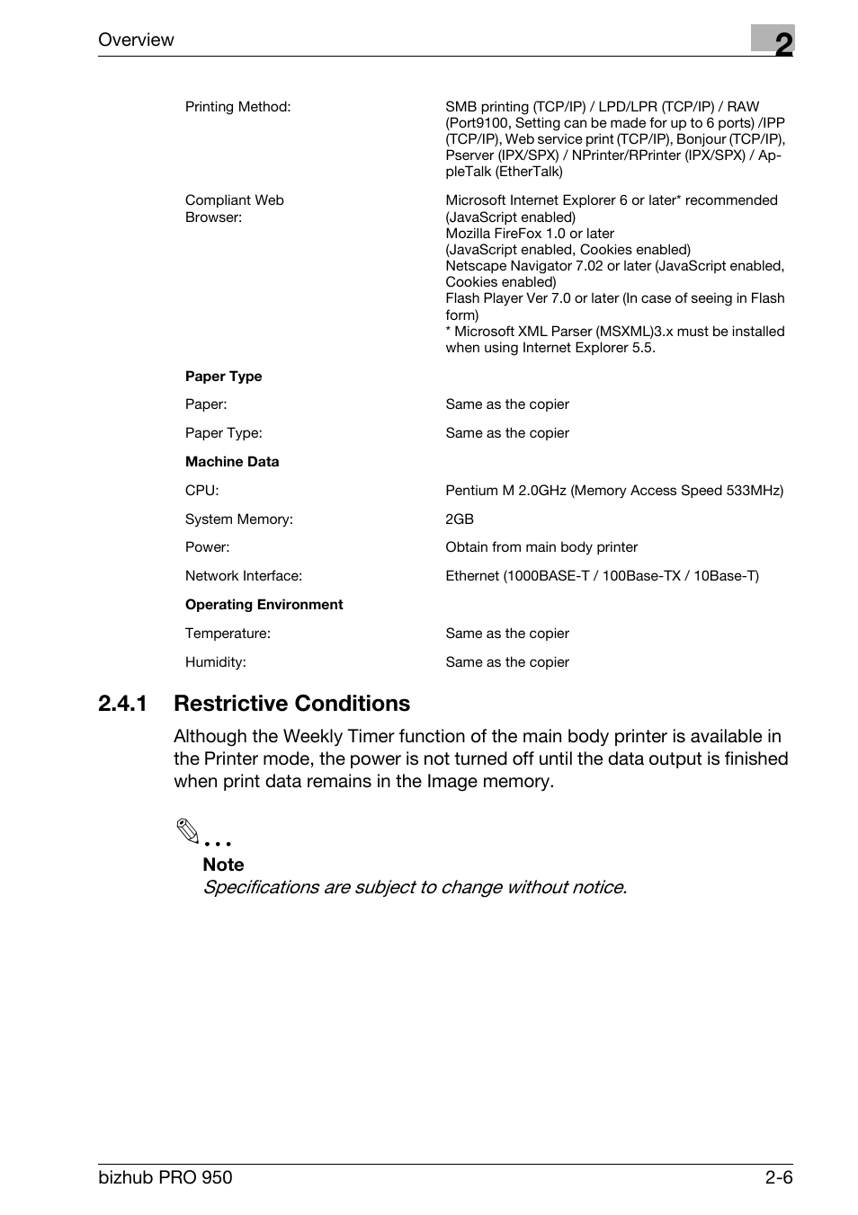 1 restrictive conditions, Restrictive conditions -6 | Konica Minolta bizhub PRO 950 User Manual | Page 28 / 320