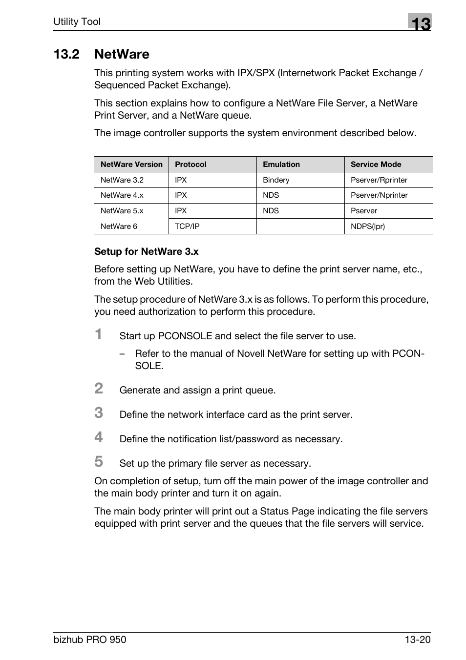 2 netware, Setup for netware 3.x, Netware -20 | Konica Minolta bizhub PRO 950 User Manual | Page 287 / 320