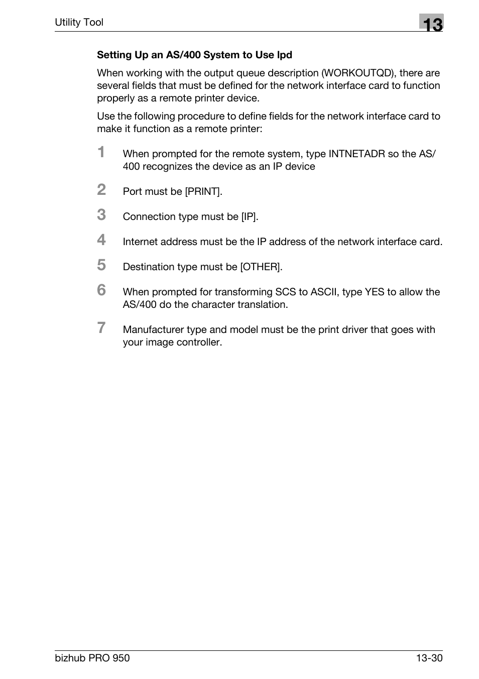 Setting up an as/400 system to use lpd | Konica Minolta bizhub PRO 950 User Manual | Page 297 / 320