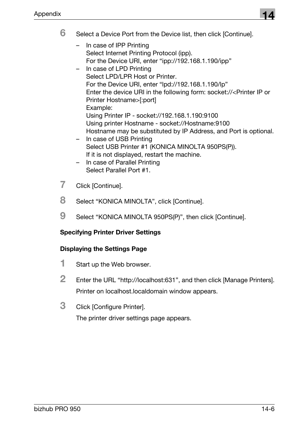 Specifying printer driver settings | Konica Minolta bizhub PRO 950 User Manual | Page 308 / 320