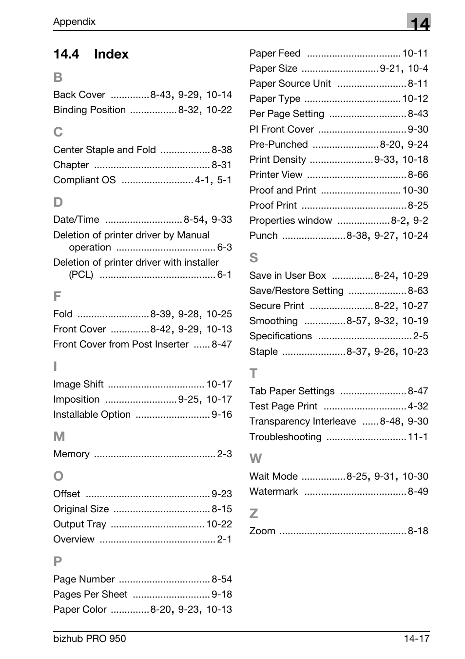 4 index, Index -17, 4 index b | Konica Minolta bizhub PRO 950 User Manual | Page 319 / 320