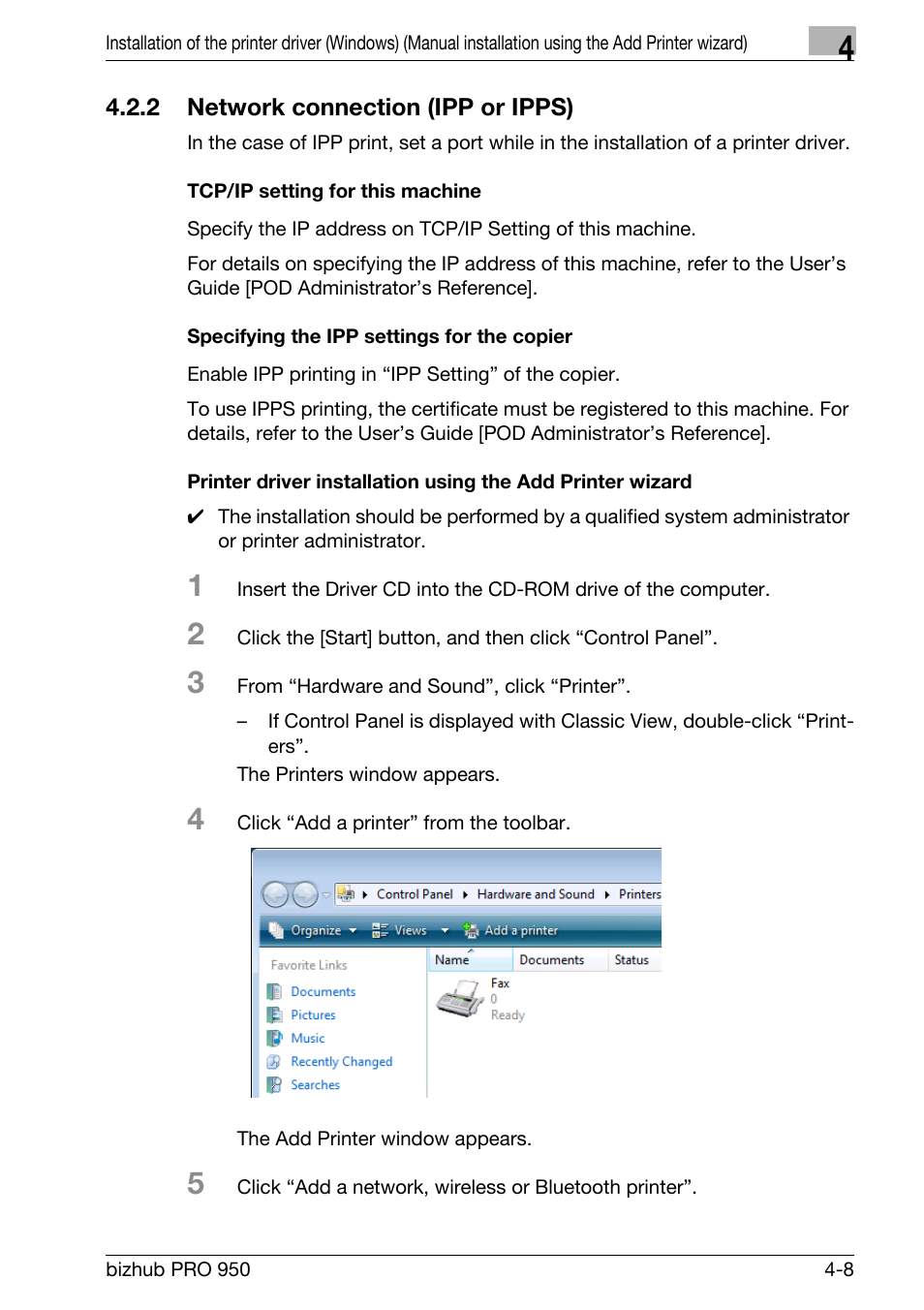 2 network connection (ipp or ipps), Tcp/ip setting for this machine, Specifying the ipp settings for the copier | Network connection (ipp or ipps) -8 | Konica Minolta bizhub PRO 950 User Manual | Page 40 / 320