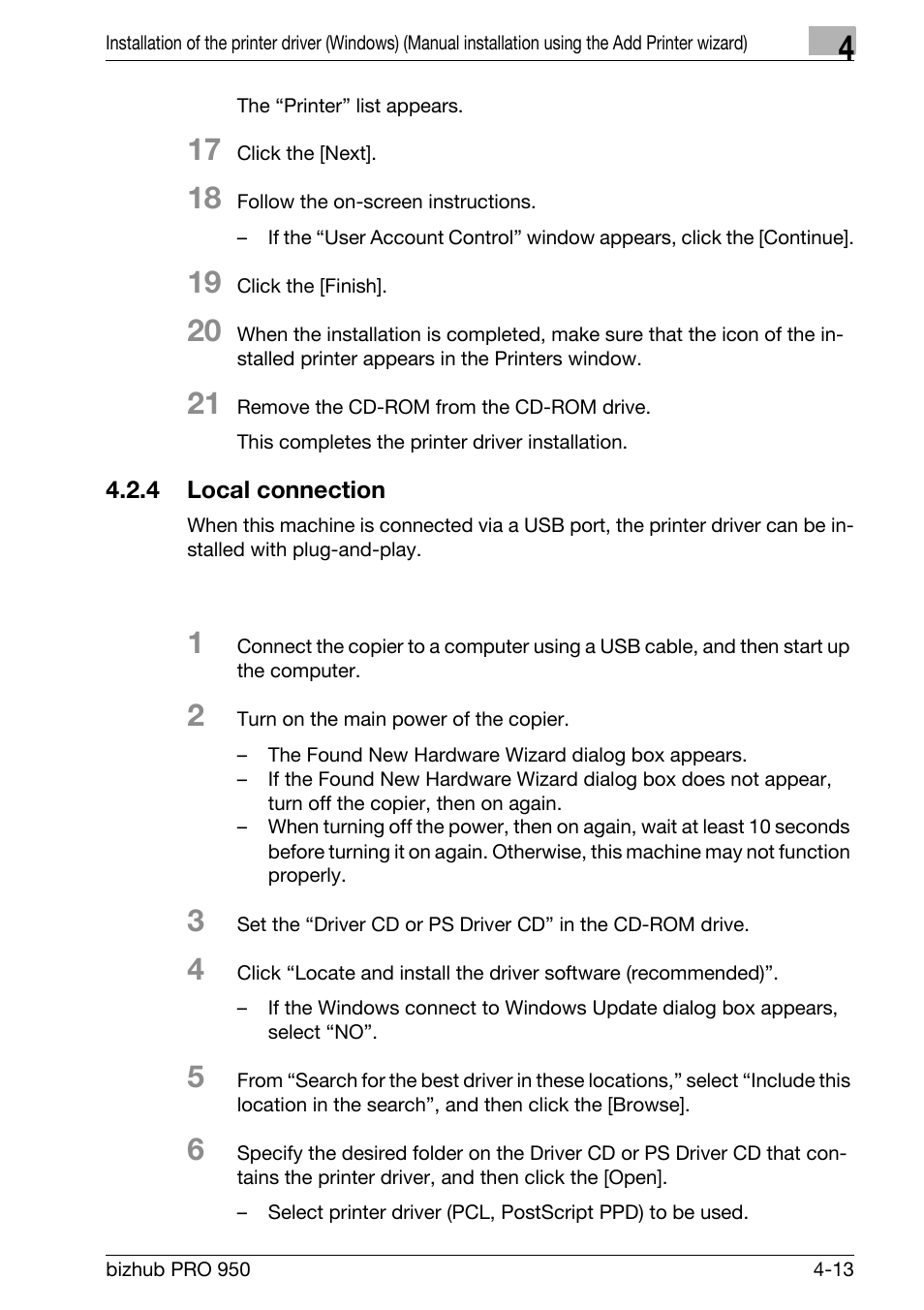 4 local connection, Local connection -13 | Konica Minolta bizhub PRO 950 User Manual | Page 45 / 320