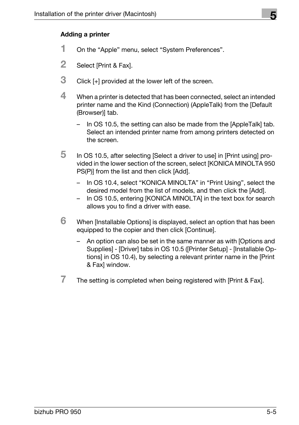 Adding a printer | Konica Minolta bizhub PRO 950 User Manual | Page 69 / 320