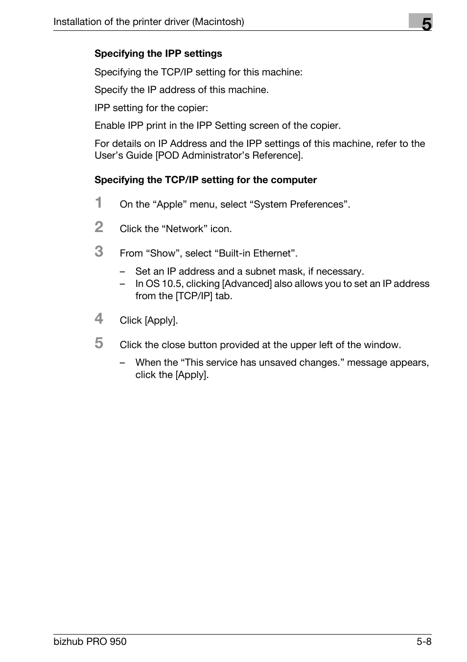 Specifying the ipp settings, Specifying the tcp/ip setting for the computer | Konica Minolta bizhub PRO 950 User Manual | Page 72 / 320