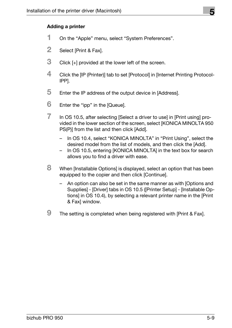 Adding a printer | Konica Minolta bizhub PRO 950 User Manual | Page 73 / 320