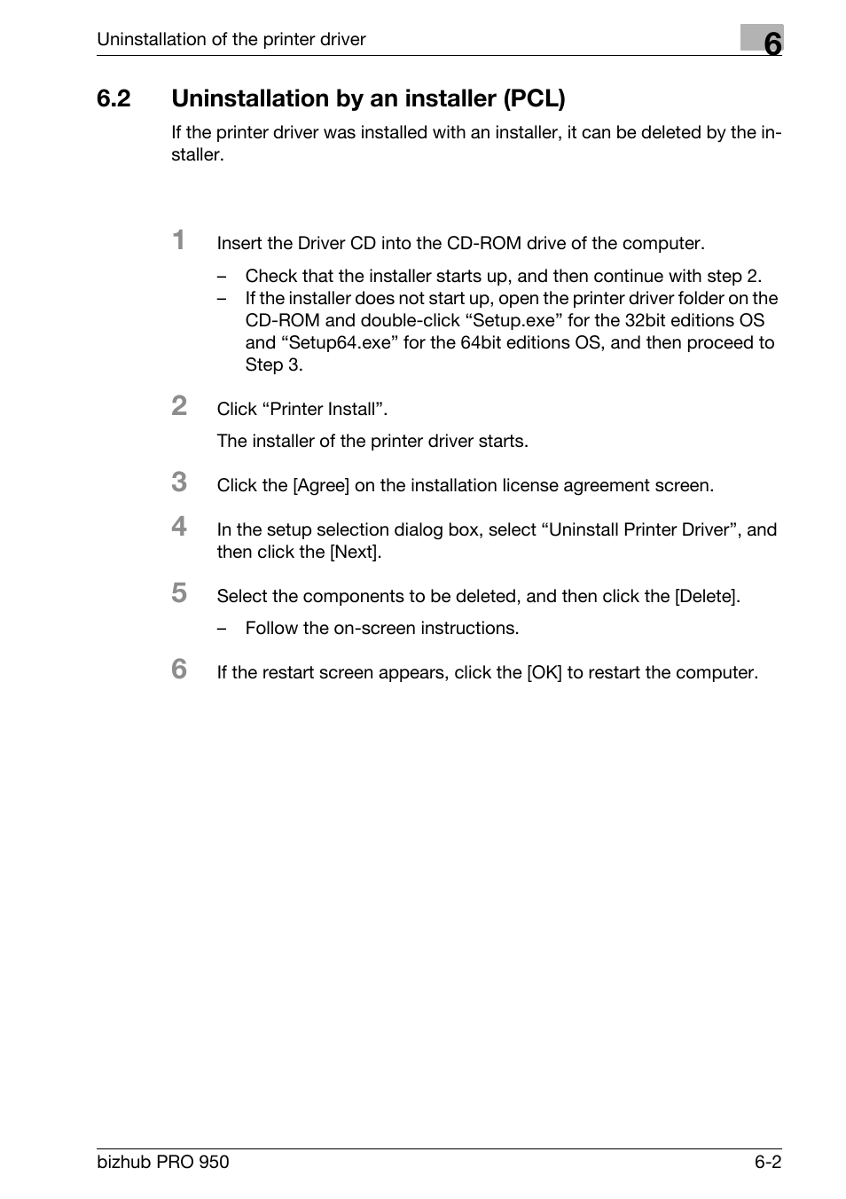 2 uninstallation by an installer (pcl), Uninstallation by an installer (pcl) -2 | Konica Minolta bizhub PRO 950 User Manual | Page 81 / 320