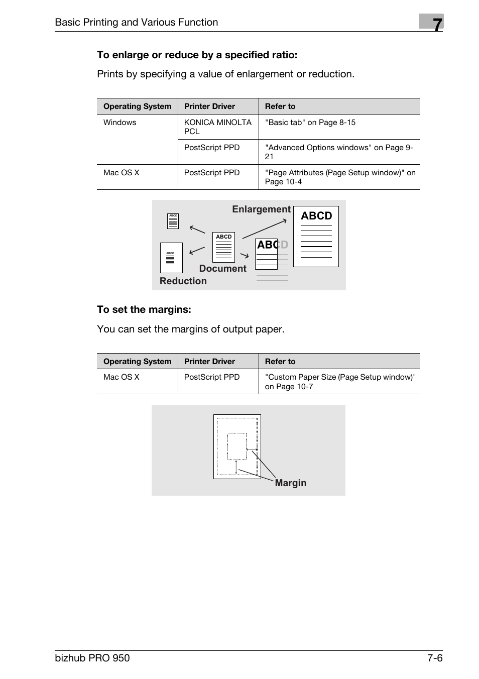 To enlarge or reduce by a specified ratio, To set the margins, Abcd | Konica Minolta bizhub PRO 950 User Manual | Page 91 / 320