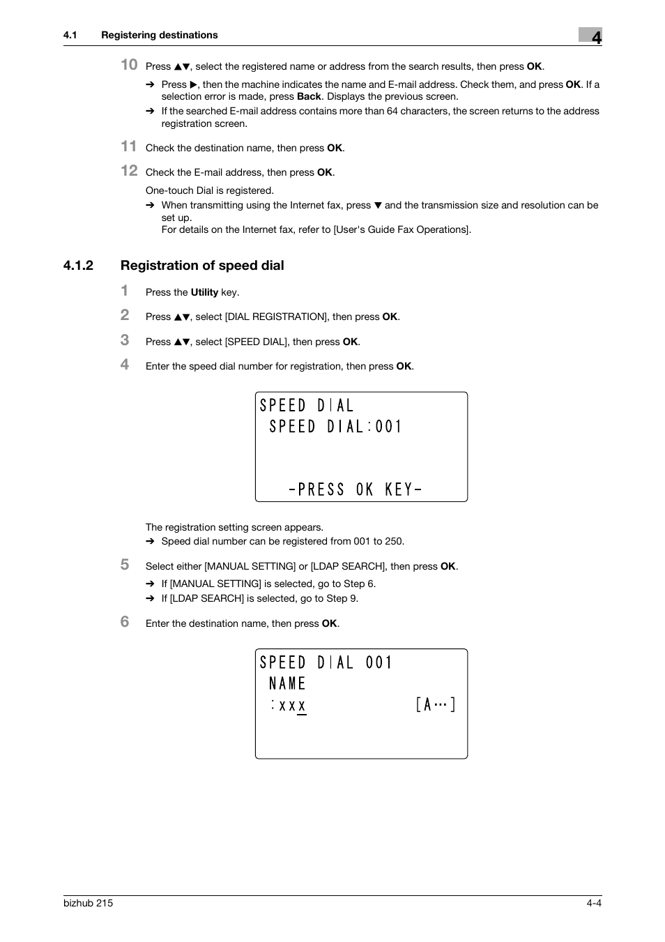 2 registration of speed dial, Registration of speed dial -4 | Konica Minolta Bizhub 215 User Manual | Page 30 / 91