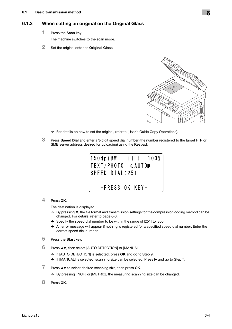 2 when setting an original on the original glass, When setting an original on the original glass -4 | Konica Minolta Bizhub 215 User Manual | Page 57 / 91