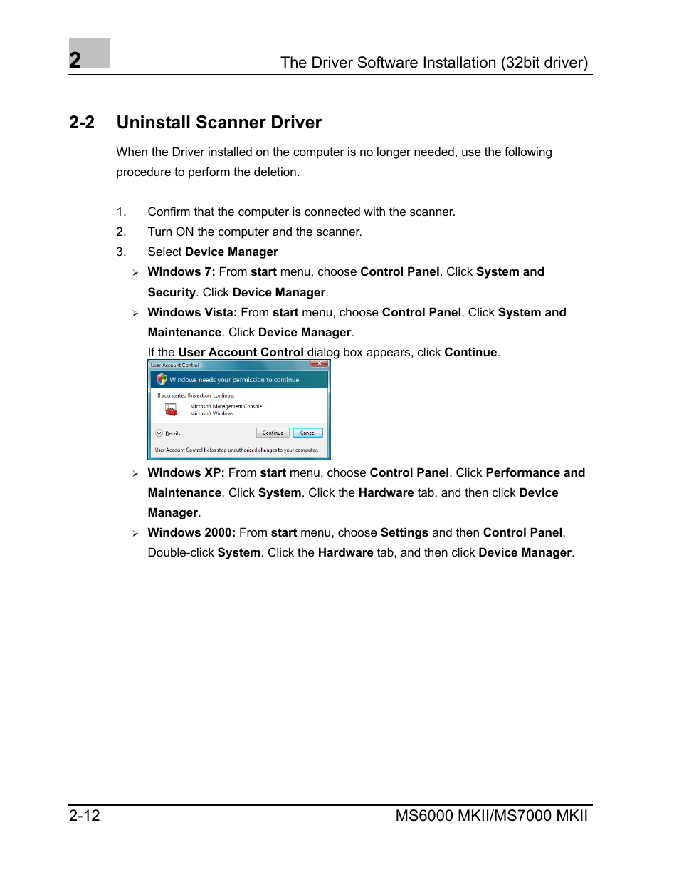 Uninstall scanner driver, 2 uninstall scanner driver | Konica Minolta MS7000 MKII User Manual | Page 20 / 72