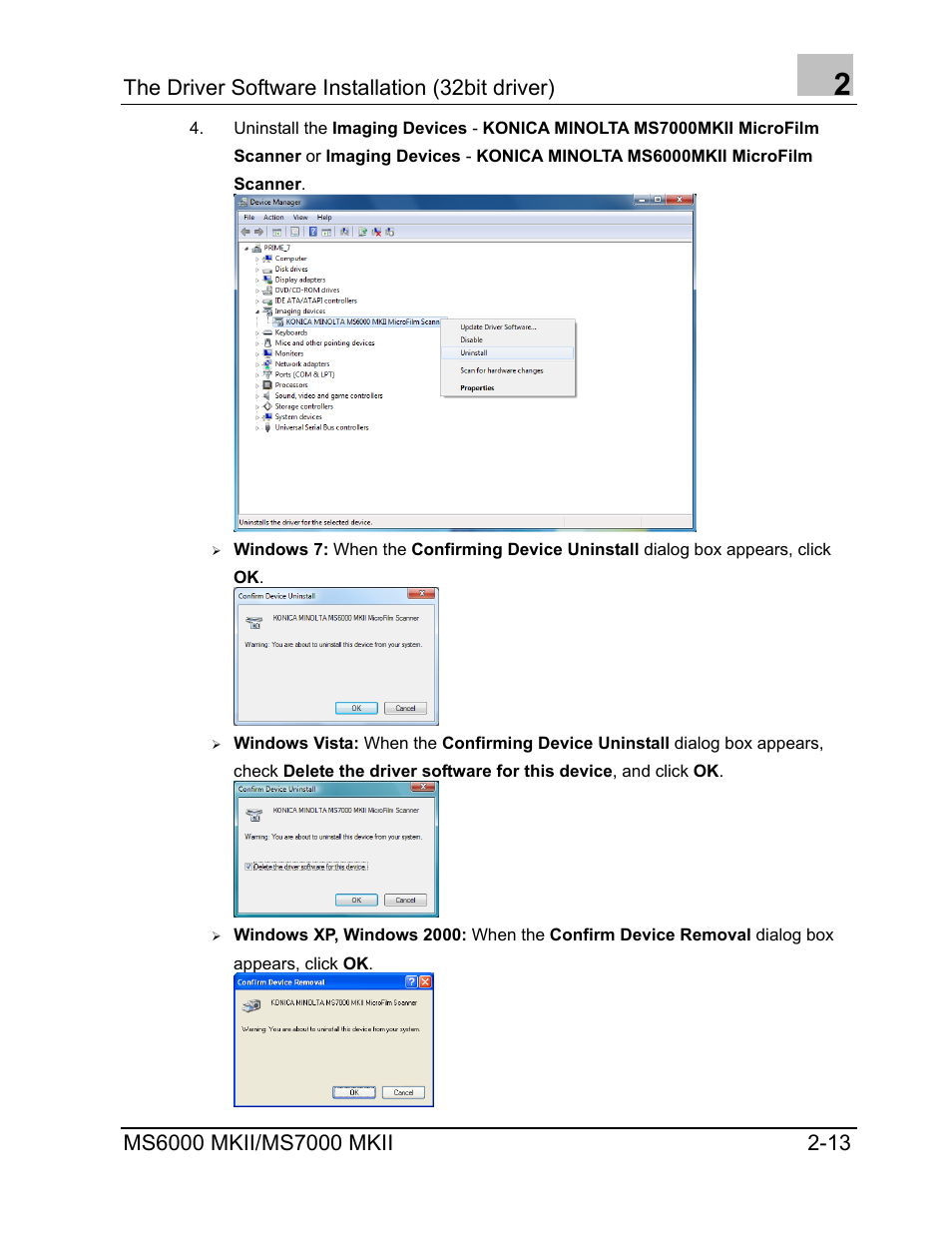 The driver software installation (32bit driver) | Konica Minolta MS7000 MKII User Manual | Page 21 / 72