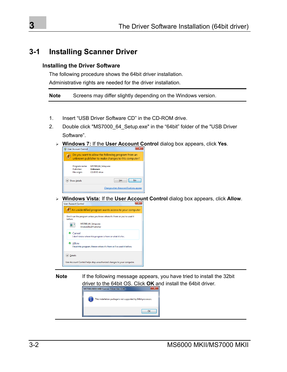 Installing scanner driver, Installing the driver software, Installing the driver software -2 | 1 installing scanner driver | Konica Minolta MS7000 MKII User Manual | Page 28 / 72