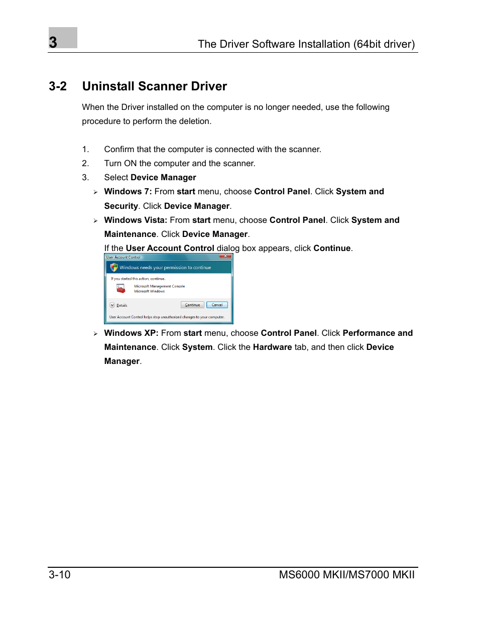 Uninstall scanner driver, 2 uninstall scanner driver | Konica Minolta MS7000 MKII User Manual | Page 36 / 72