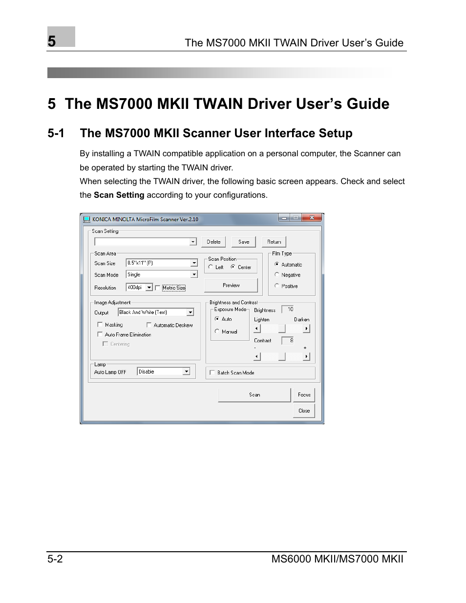 The ms7000 mkii twain driver user’s guide, The ms7000 mkii scanner user interface setup | Konica Minolta MS7000 MKII User Manual | Page 50 / 72