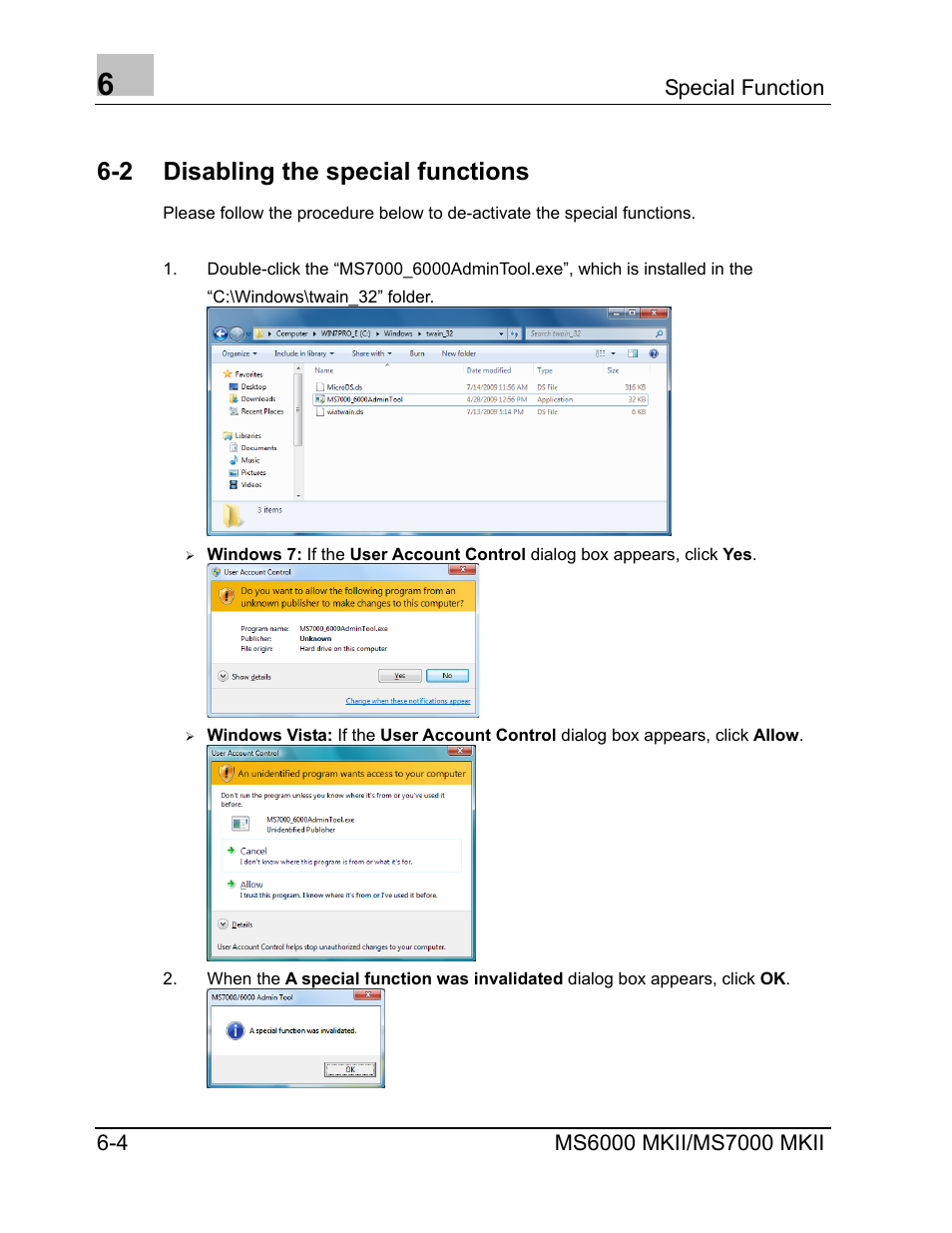 Disabling the special functions, 2 disabling the special functions | Konica Minolta MS7000 MKII User Manual | Page 64 / 72