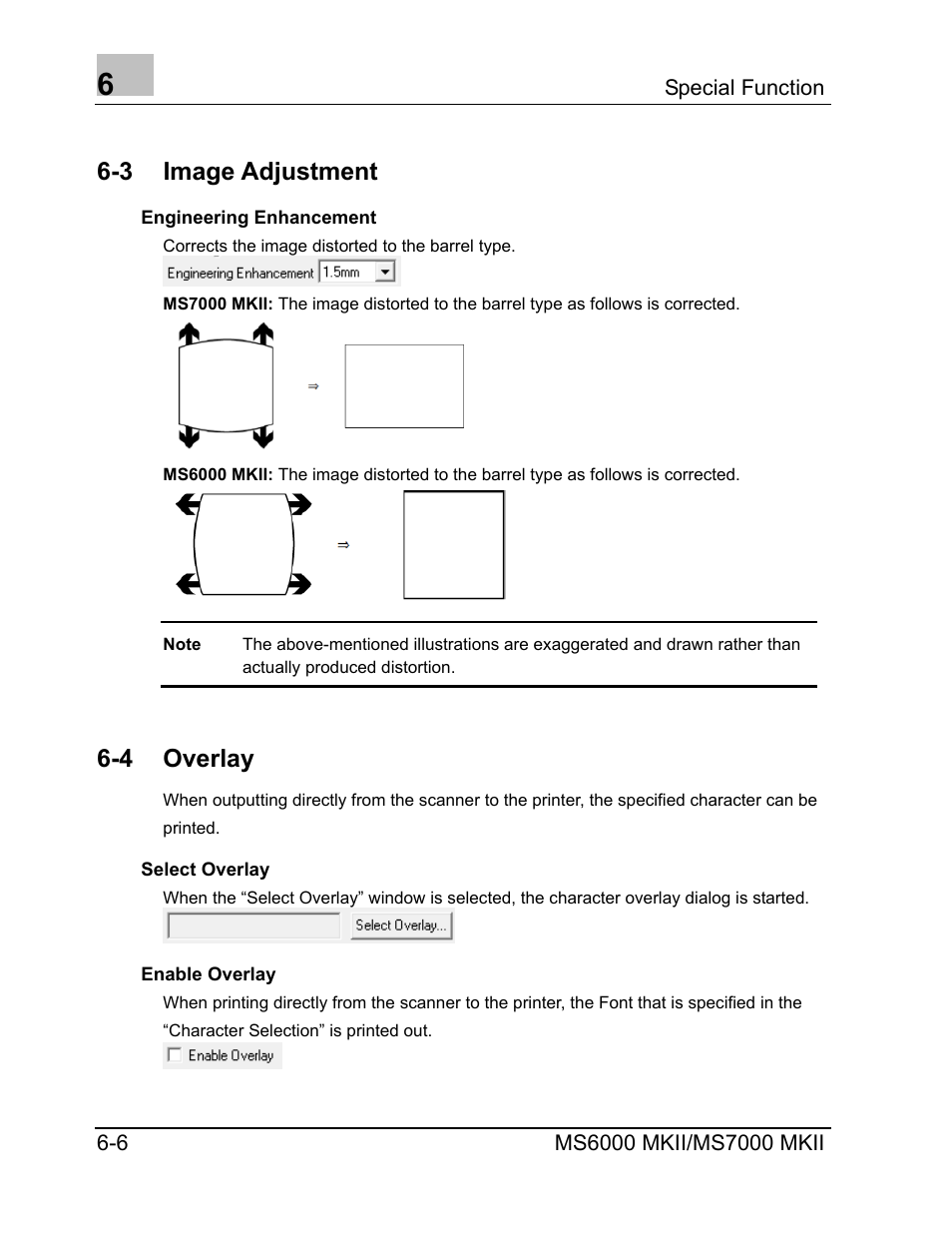 Image adjustment, Engineering enhancement, Overlay | Select overlay, Enable overlay, Engineering enhancement -6, Select overlay -6, Enable overlay -6, 3 image adjustment, 4 overlay | Konica Minolta MS7000 MKII User Manual | Page 66 / 72