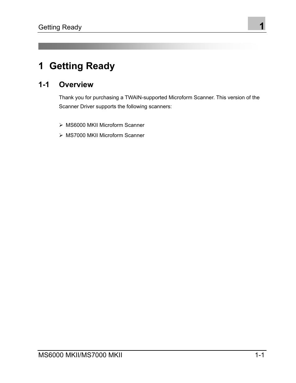 Getting ready, Overview, 1 getting ready | Konica Minolta MS7000 MKII User Manual | Page 7 / 72
