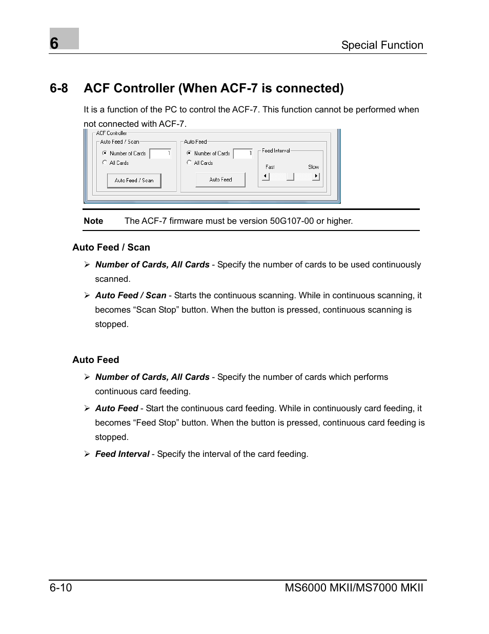 Acf controller (when acf-7 is connected), Auto feed / scan, Auto feed | Auto feed / scan -10, Auto feed -10, 8 acf controller (when acf-7 is connected) | Konica Minolta MS7000 MKII User Manual | Page 70 / 72